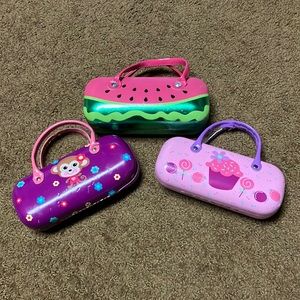 3 Eyeglass / sunglass cases: Kohls monkey & cupcake, Childrens Place, watermelon